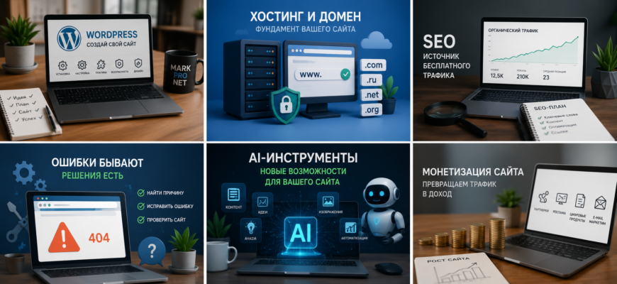 Создание сайта на WordPress, SEO, хостинг, AI-инструменты и монетизация сайта — основные направления MarkProNet